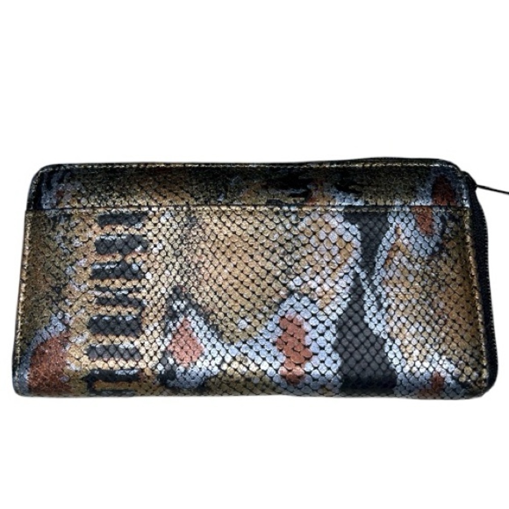 Carlos Falchi Elegant Gold and Black Women's Snake Print Clutch - Picture 3 of 7